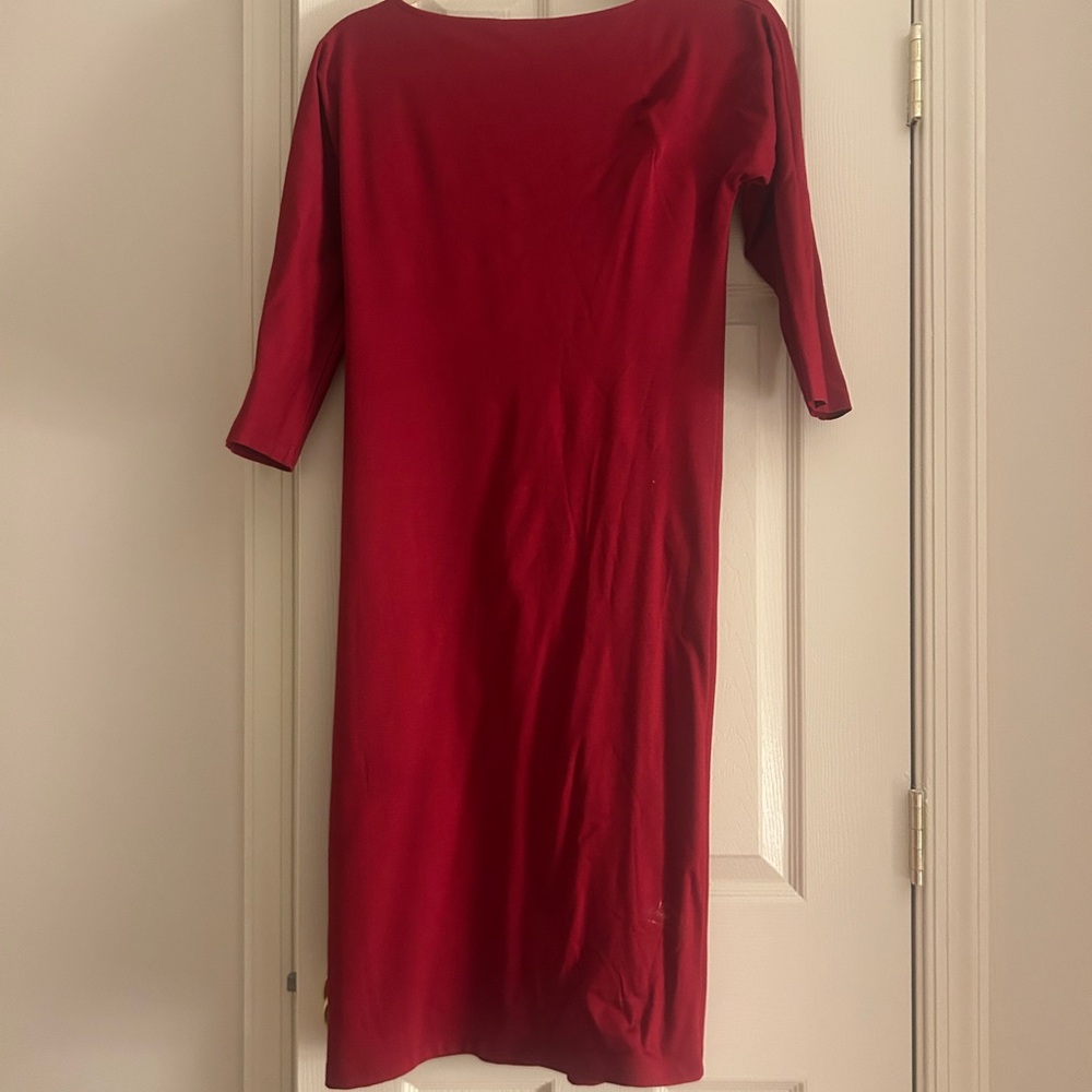 Talbots Red Sheath Dress Bateau Neck 3/4 Sleeve